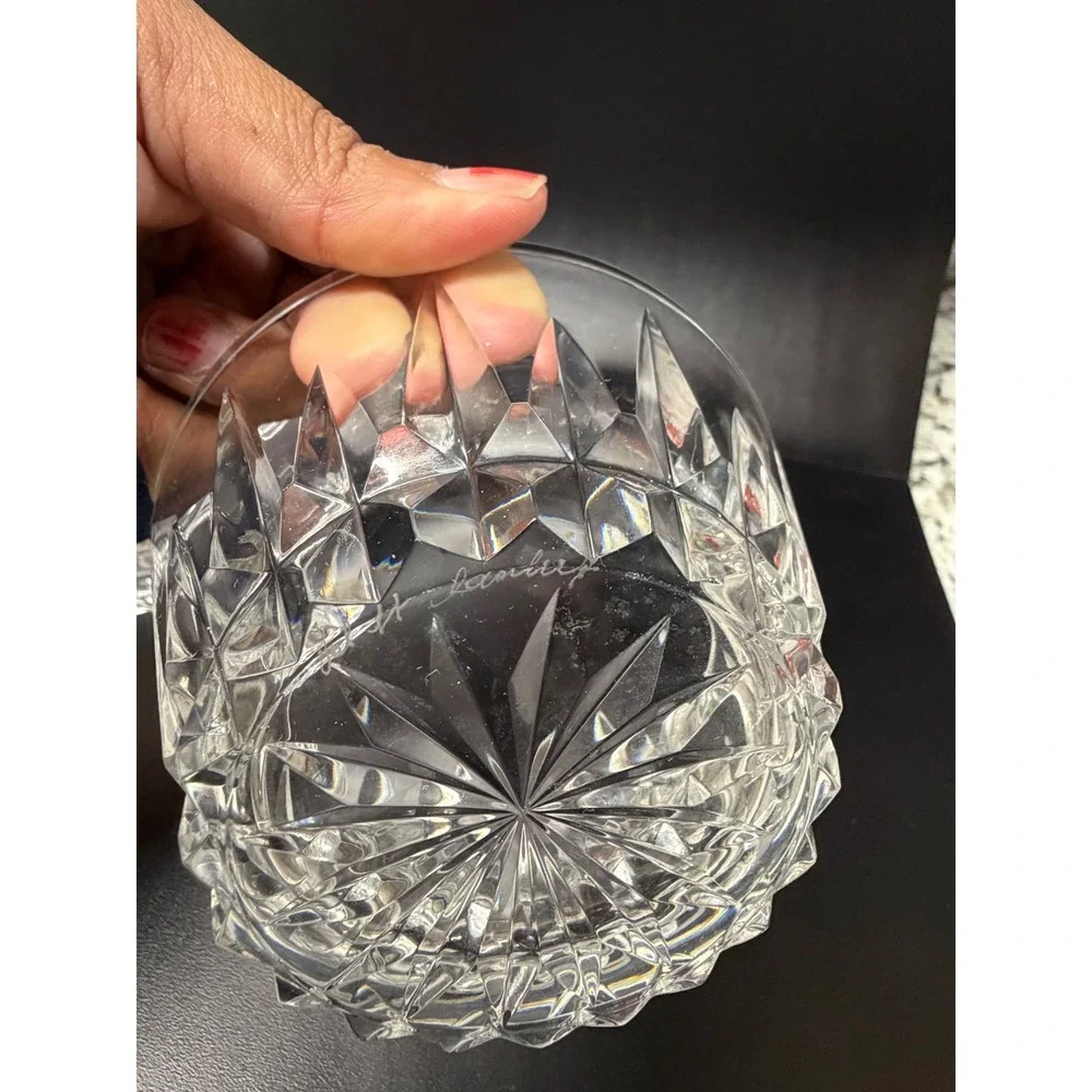 Val St Lambert Crystal Creamer and Sugar Bowl Set Signed Clear Cut Glass Belgian